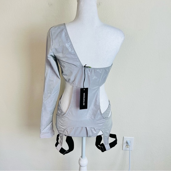 NWT Dolls Kill Reflective Strappy Cutout Garter Bodysuit With Panty Rave Set - Picture 6 of 13